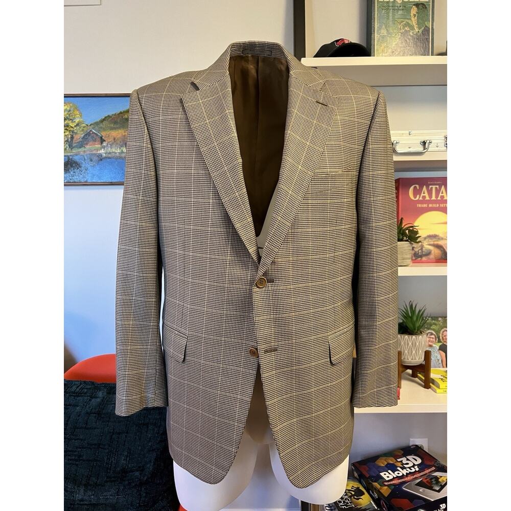 Canali Beige/Brown Silk-Blend Glen-Check Sport Coat – 56R / 46R – Made in Italy